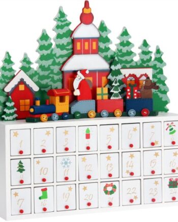 Pakkekalender   Træ  Juleby Og Tog  24 Rum