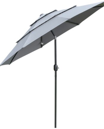 Parasol Med  -lags Baldakin Håndsving    Ribber Haveparasol Med Solbeskyttelse  260 Cm  Stål  Polyester  Mørkegrå