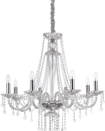 Pendel Lampe Ideal Lux Amadeus ø80 Cm Justerbar H111 180 Cm Krom Glas Krystal 8xe14