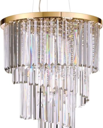 Pendel Lampe Ideal Lux Carlton 12-armet ø50 Cm Guldfinish Med Glasprismer Justerbar Højde