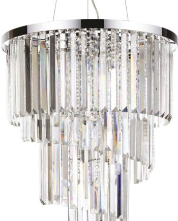 Pendel Lampe Ideal Lux Carlton ø50 Cm Justerbar 75-284 Cm Krom Krystal 12xe14