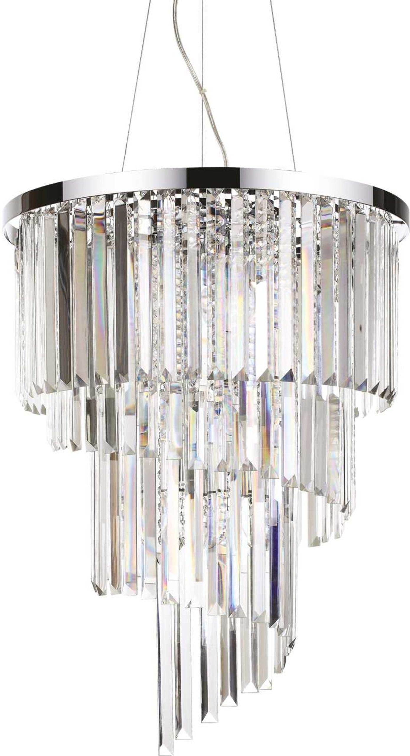 Pendel Lampe Ideal Lux Carlton ø50 Cm Justerbar 75-284 Cm Krom Krystal 12xe14