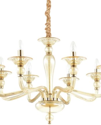 Pendel Lampe Ideal Lux Danieli Ravfarvet Glas Og Kromramme ø85 Cm H70 170 Cm Med Fløjlskædebetræk