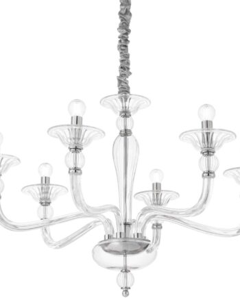 Pendel Lampe Ideal Lux Danieli  -armet Glaspendel ø85 Cm  Højdejusterbar 70-170 Cm  Gennemsigtig Krom