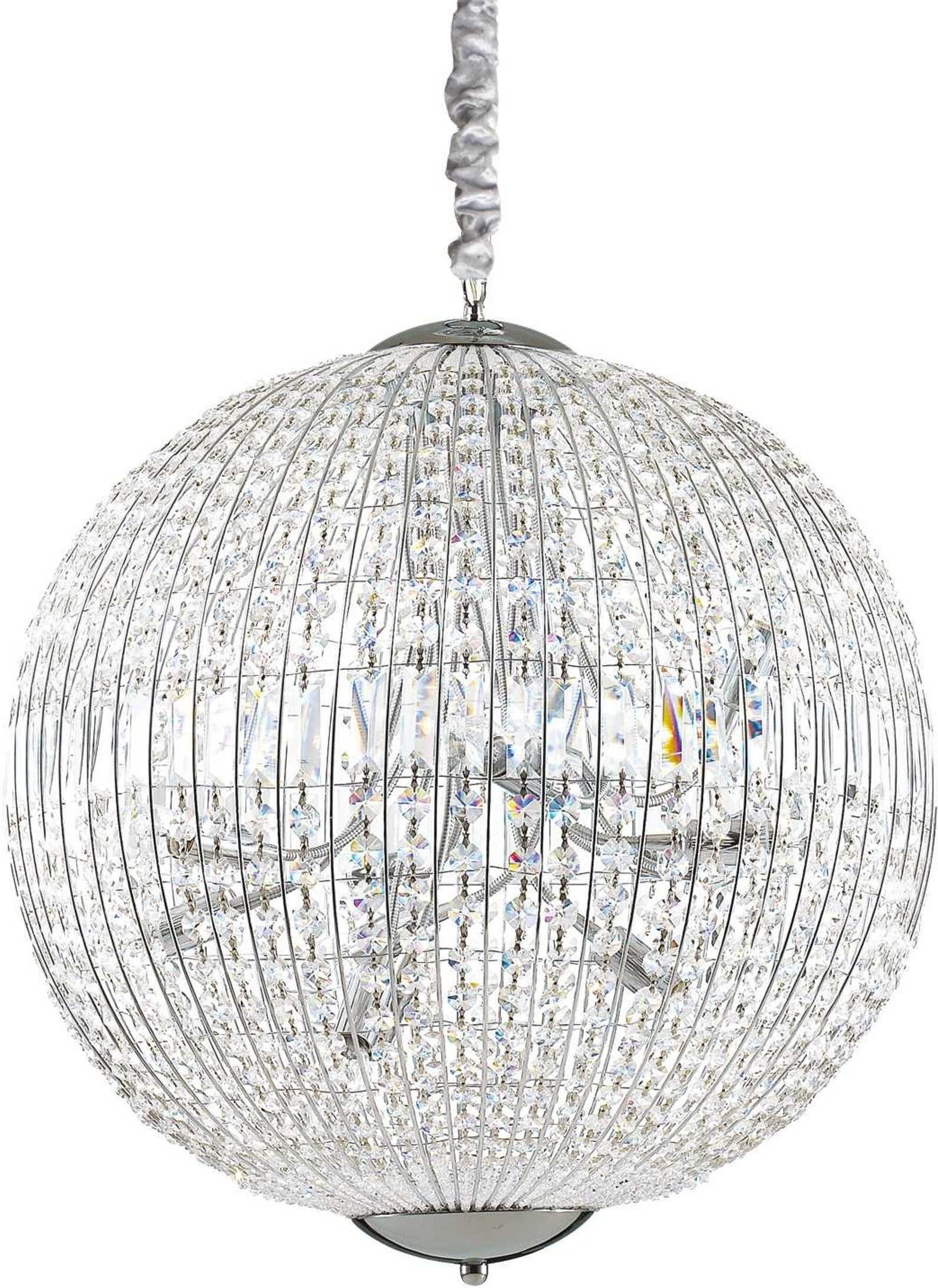Pendel Lampe Ideal Lux Luxor   60 Cm Justerbar Højde Krom Glas Med Skårne Krystaldråber