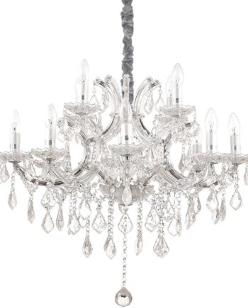 Pendel Lampe Ideal Lux Napoleon 12-armet ø74 Cm Krystalpendel Glas Loftlampe Krom