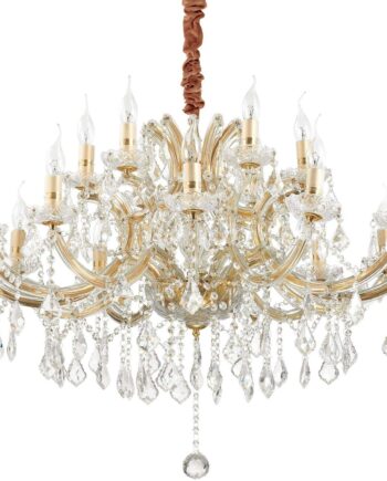 Pendel Lampe Ideal Lux Napoleon ø960 Mm Guldfinish   Justerbar Højde 830-1700 Mm  18xe14  Glas Krom Indendørs Belysning
