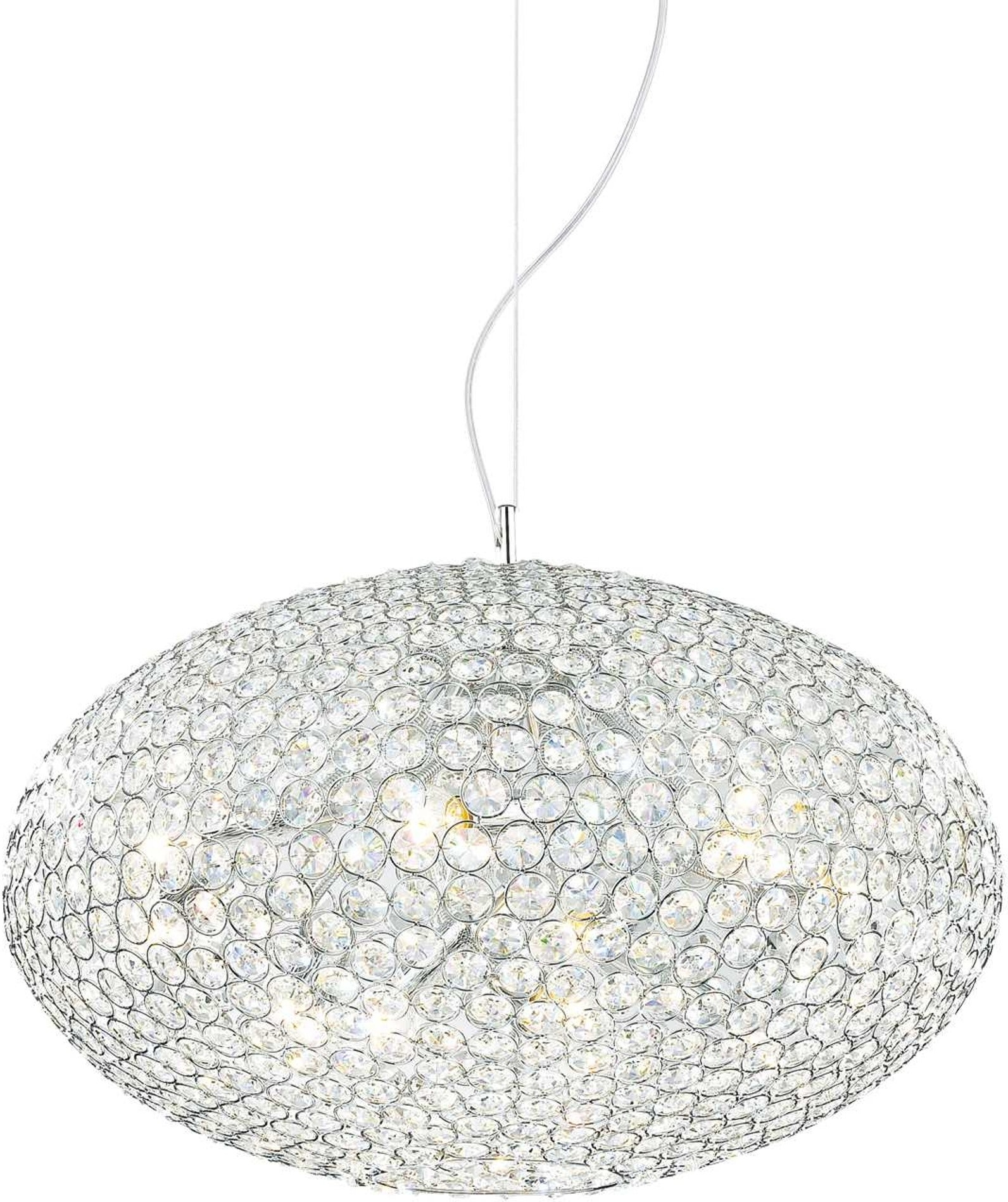 Pendel Lampe Ideal Lux Orion ø400   H280-2370 Mm Krom Loftslampe Med Krystaller Og Justerbar Højde