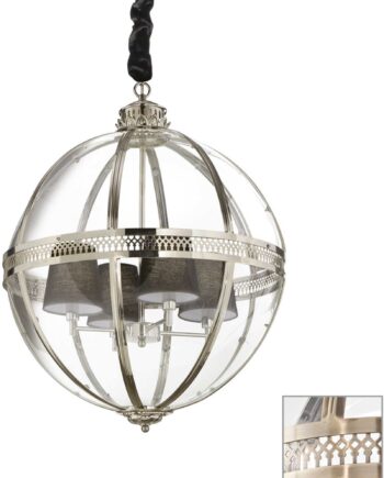 Pendel Lampe Ideal Lux World ø61 Cm Antik Messing Med Klart Glas Diffuser Justerbar Højde 110-155 Cm