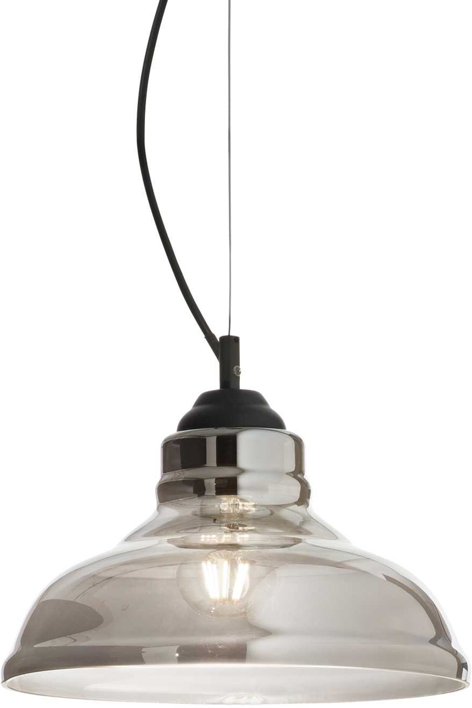 Pendel- Loftlampe Ideal Lux Bistro Røgfarvet Glas Metal ø28 Cm Justerbar Højde 21-230 Cm