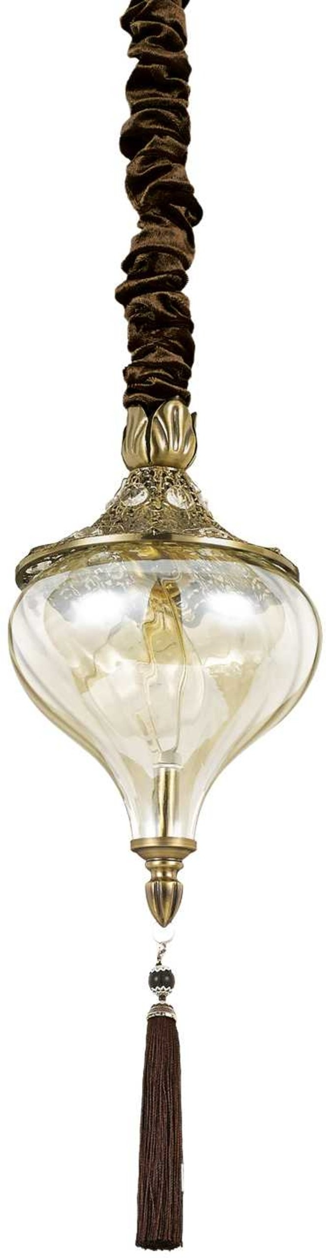 Pendelampe Ideal Lux Harem Antik Messing Og Krystalklare Glas ø165   H550-1030 Mm E27