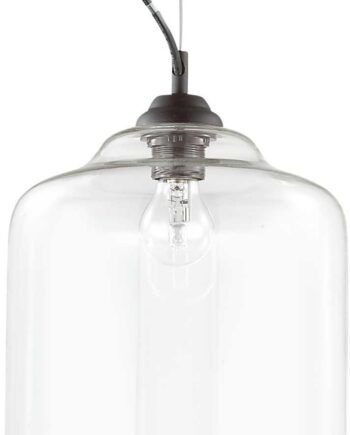 Pendellampe Ideal Lux Bistro ø240 Mm Sort Emalje Med Klart Glas Justerbar Højde