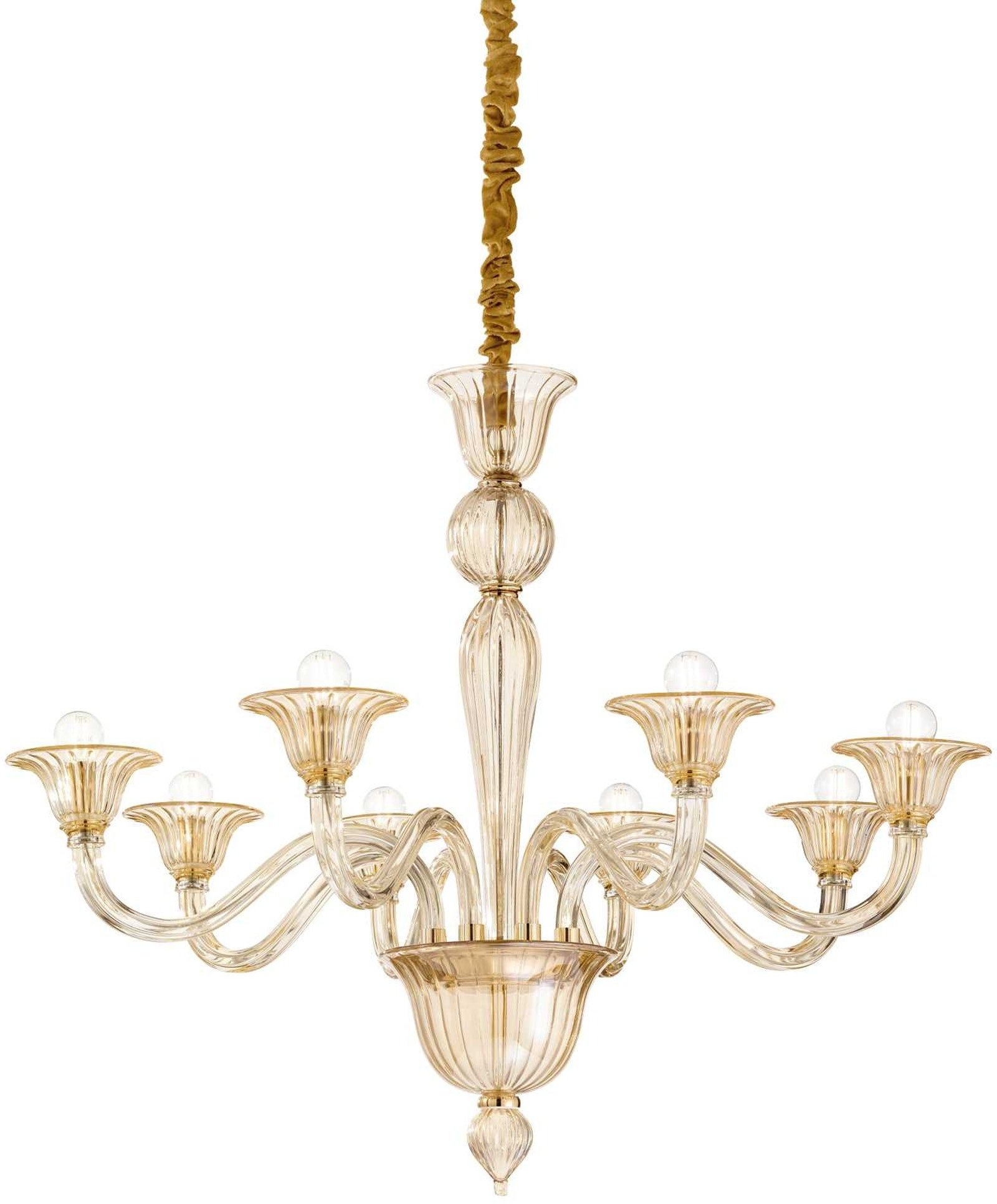 Pendellampe Ideal Lux Brigitta Ophængslampe ø89 Cm Glas Rav Guld Justerbar Højde 90-184 Cm