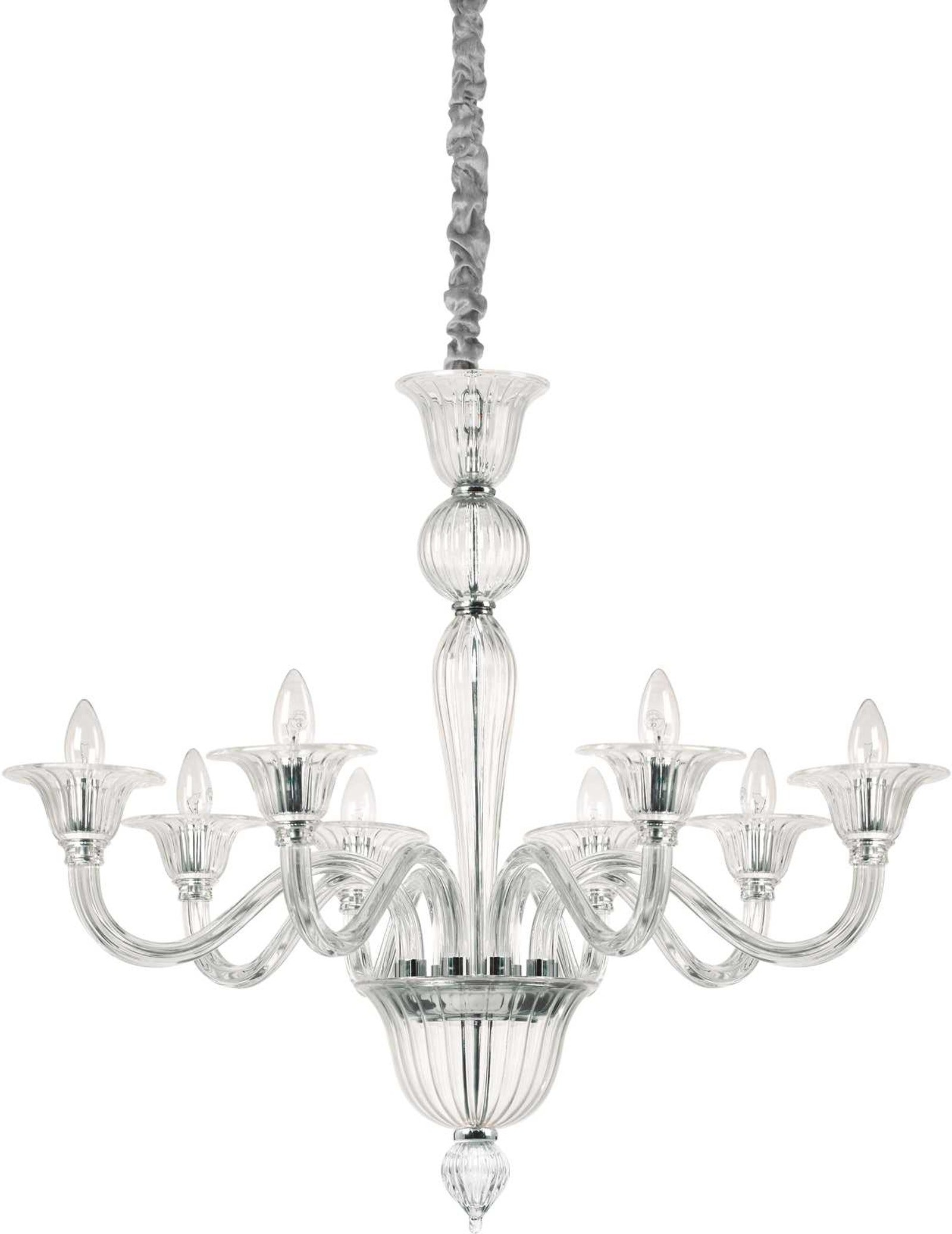 Pendellampe Ideal Lux Brigitta ø89 Cm Klar Glas Krom 8xe14 Ip20