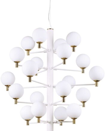 Pendellampe Ideal Lux Copernico ø86   H104 202 Cm Mat Hvid Metal Med Messingdetaljer