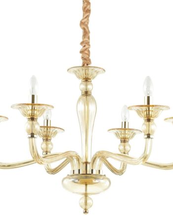 Pendellampe Ideal Lux Danieli ø85 Cm Højde 70-170 Cm Ravfarvet Blæst Glas Krom Guld Ramme Fløjlskæde