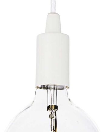 Pendellampe Ideal Lux Edison ø125 Hvid Metal   Stof Justerbar Højde 290 2380 Mm Loftlampe