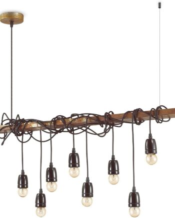 Pendellampe Ideal Lux Electric Corten Finish Rustik Industri 8xe27 Justerbar Højde