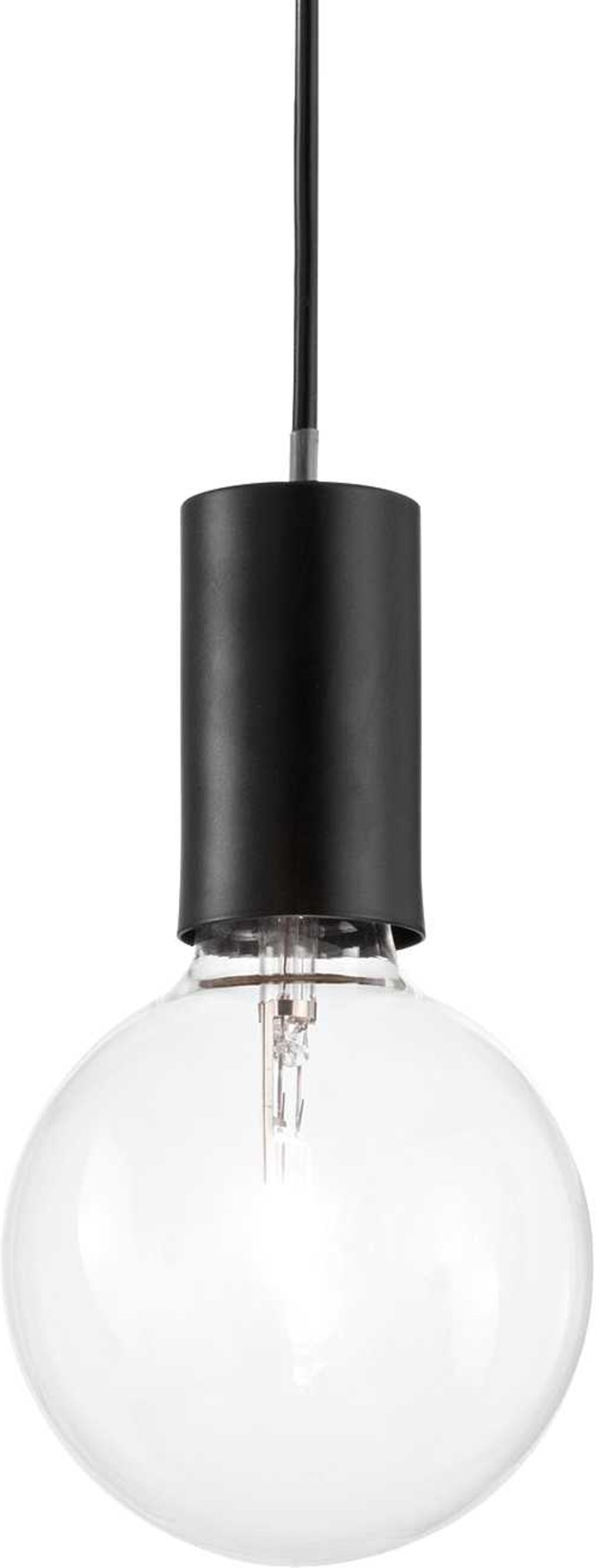 Pendellampe Ideal Lux Hugo ø125 H400-1380 Mm Mat Sort Metal Og Stof Minimalistisk E27