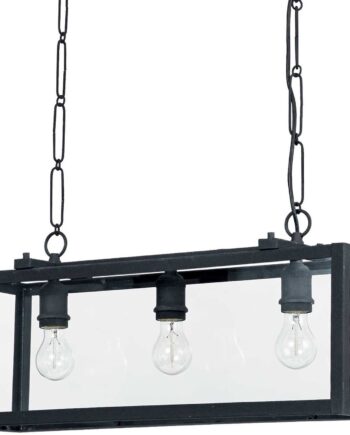 Pendellampe Ideal Lux Igor   Matsort Metal Med Klar Glas  Justérbar Højde 43-134 Cm