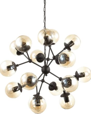 Pendellampe Ideal Lux Kepler Matsort ø69 Cm Højdejusterbar Med 18 Ravfarvede Glasdiffusorer