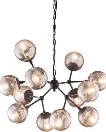 Pendellampe Ideal Lux Kepler ø75 Cm Justerbar Sort Med Amber Glas