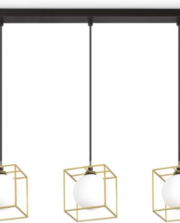 Pendellampe Ideal Lux Lingotto   Messing Sort Metal Og Glas  Justerbar Højde 270-1120 Mm