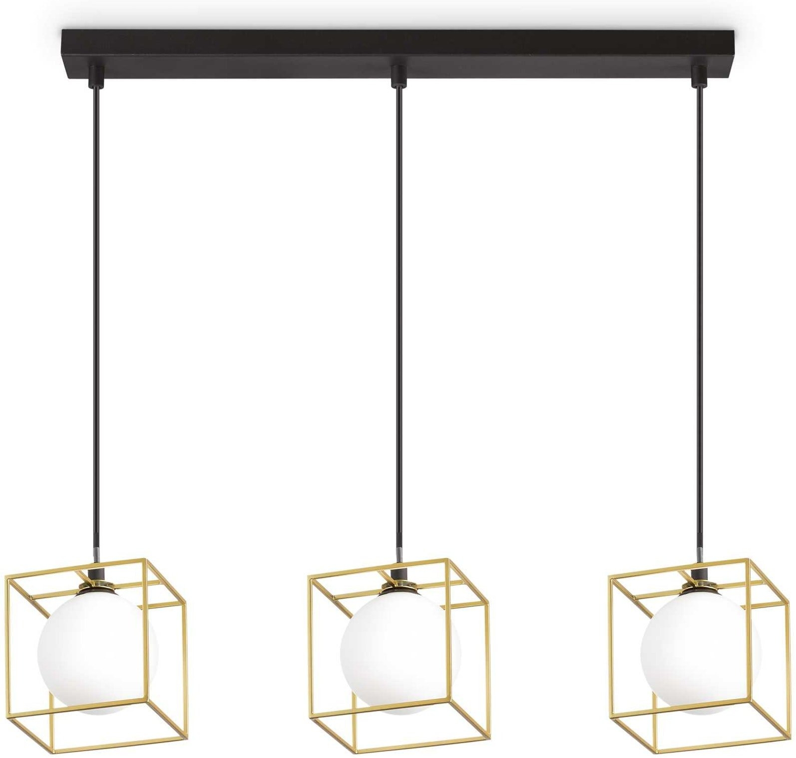 Pendellampe Ideal Lux Lingotto   Messing Sort Metal Og Glas  Justerbar Højde 270-1120 Mm