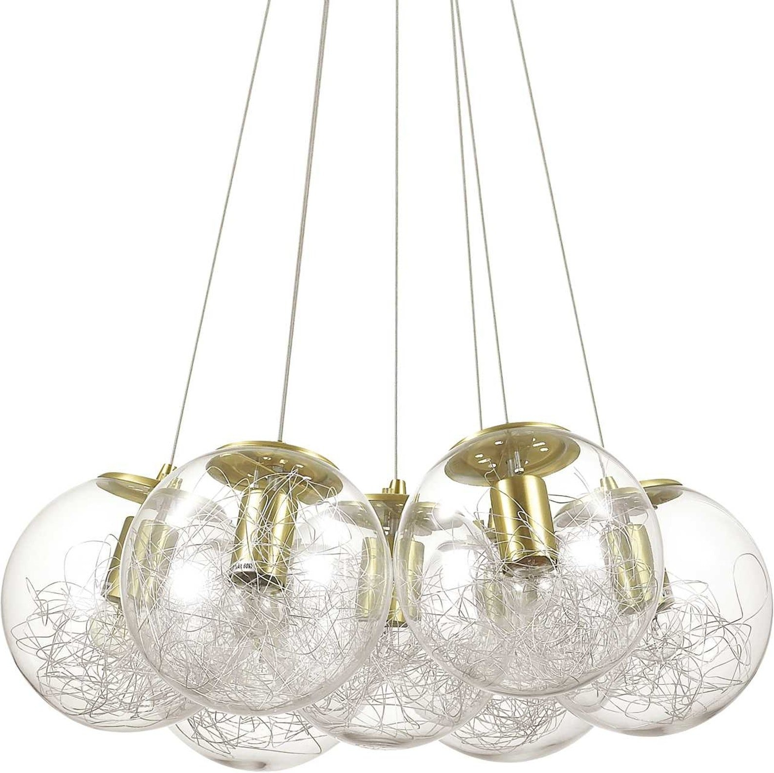 Pendellampe Ideal Lux Mapa Sat ø60 Cm Messing Nikkel Med Justerbar Højde