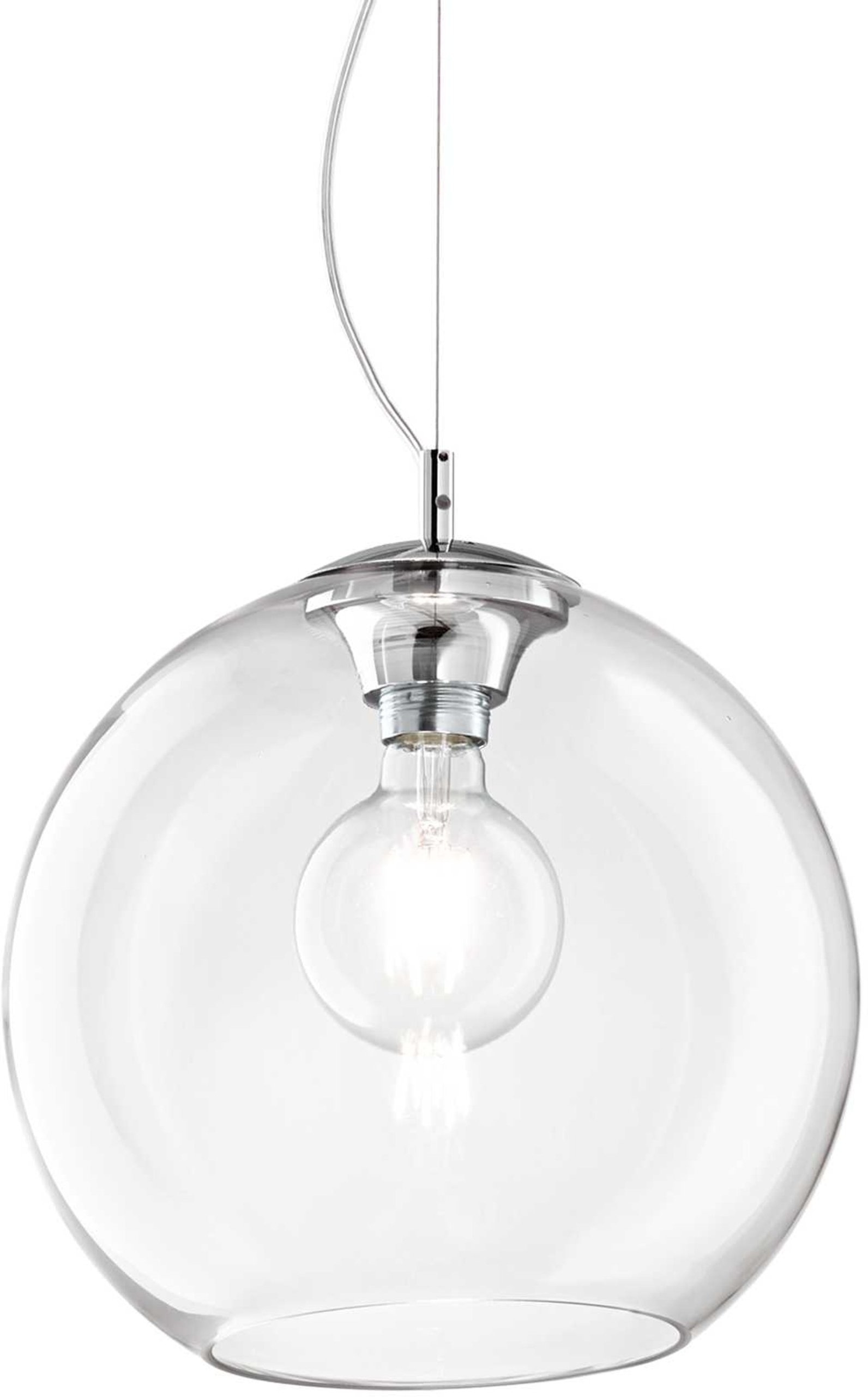 Pendellampe Ideal Lux Nemo ø400   H430-2520 Mm Gennemsigtig Krom Loftslampe   Metal Og Glas