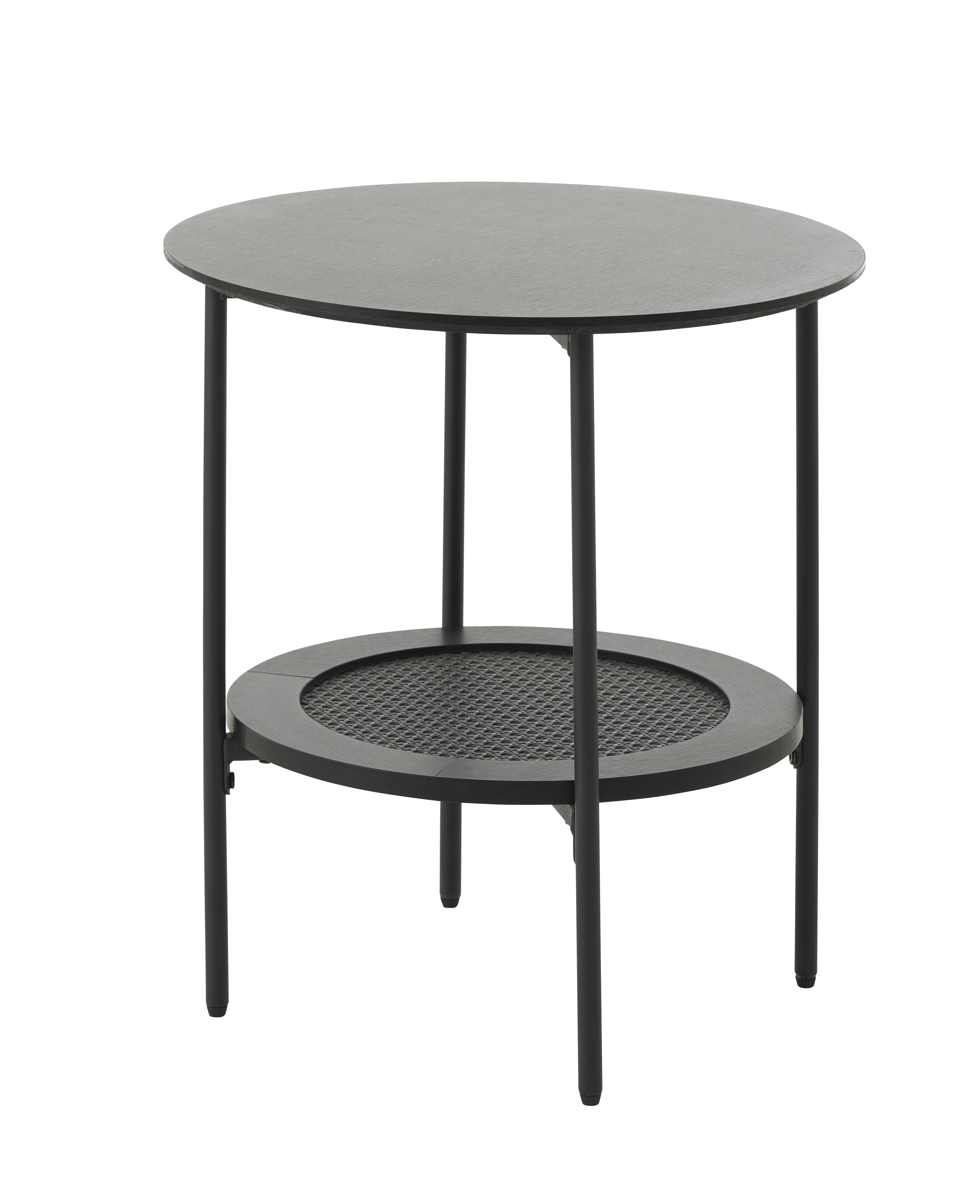 Pensacola Sidebord       Hylde  Rund Sort Melamin Og Sort Polyrattan  ø50