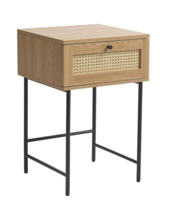 Pensacola Sidebord       Skuffe Natur Eg Melamin  Polyrattan Og Sort Metal  45x45