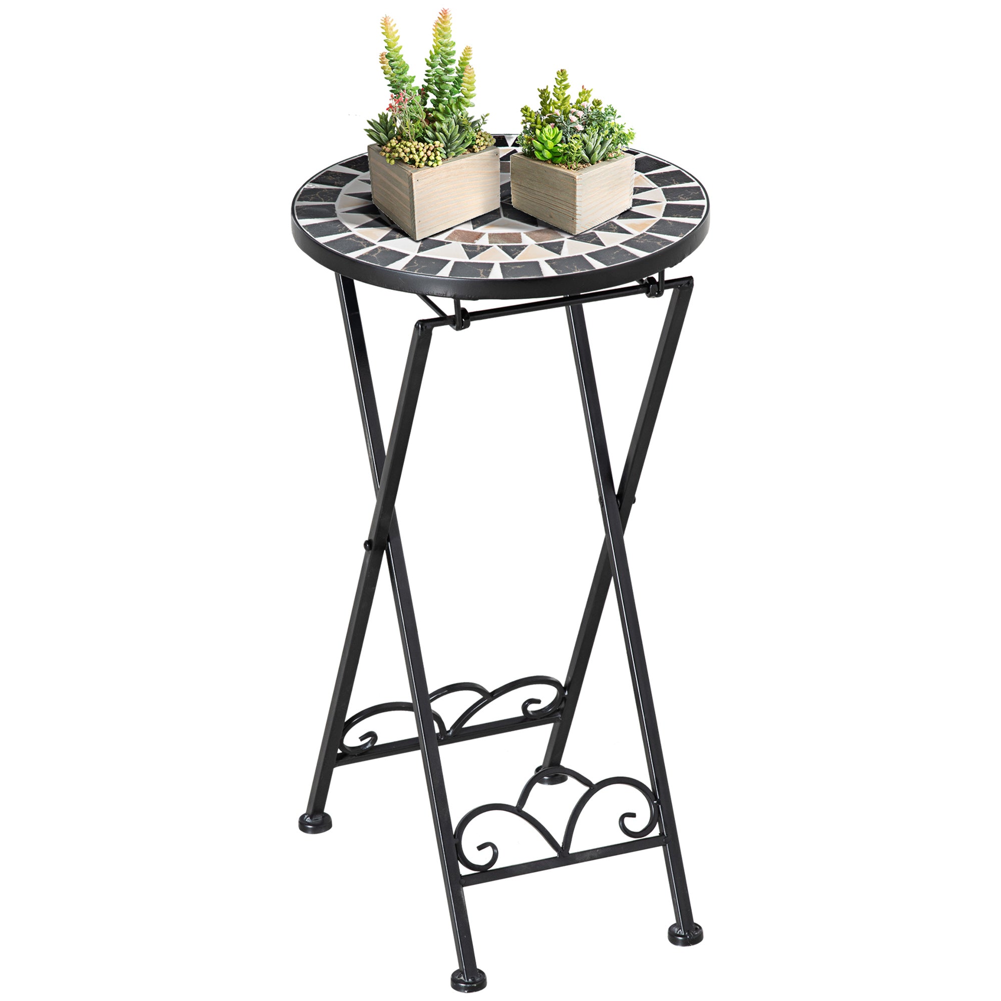 Plantestativ 36   67 Cm Blomsterstativ Planteholder Foldbar Rund Til Balkon Stenmosaik Have Indendørs Udendørs Flerfarvet
