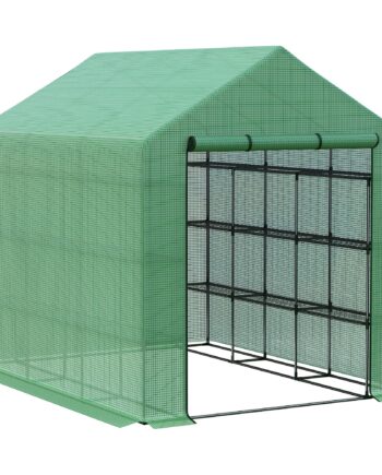 Plastikdrivhus  Walk-in Drivhus Med   Hylder  Tomatdrivhus  Drivhus  Kold Ramme Med Dør  Grøn Stål  Pe-plast 244   180   210 Cm