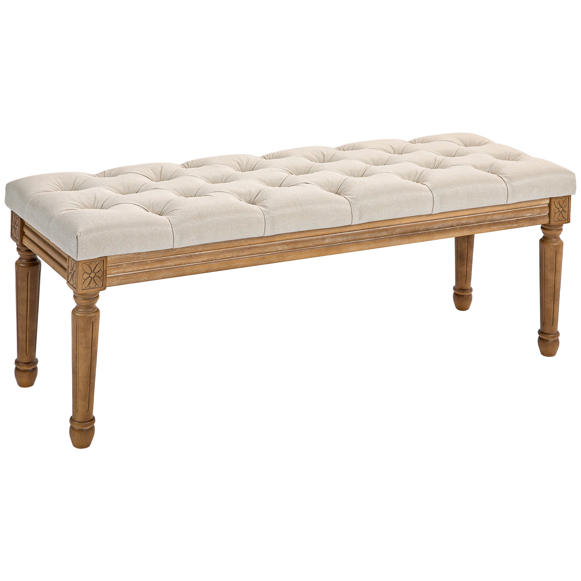 Polstret Bænk Med Knapsyet Kant  Sengebænk  Vintage Design  120x41x48cm  Cremehvid