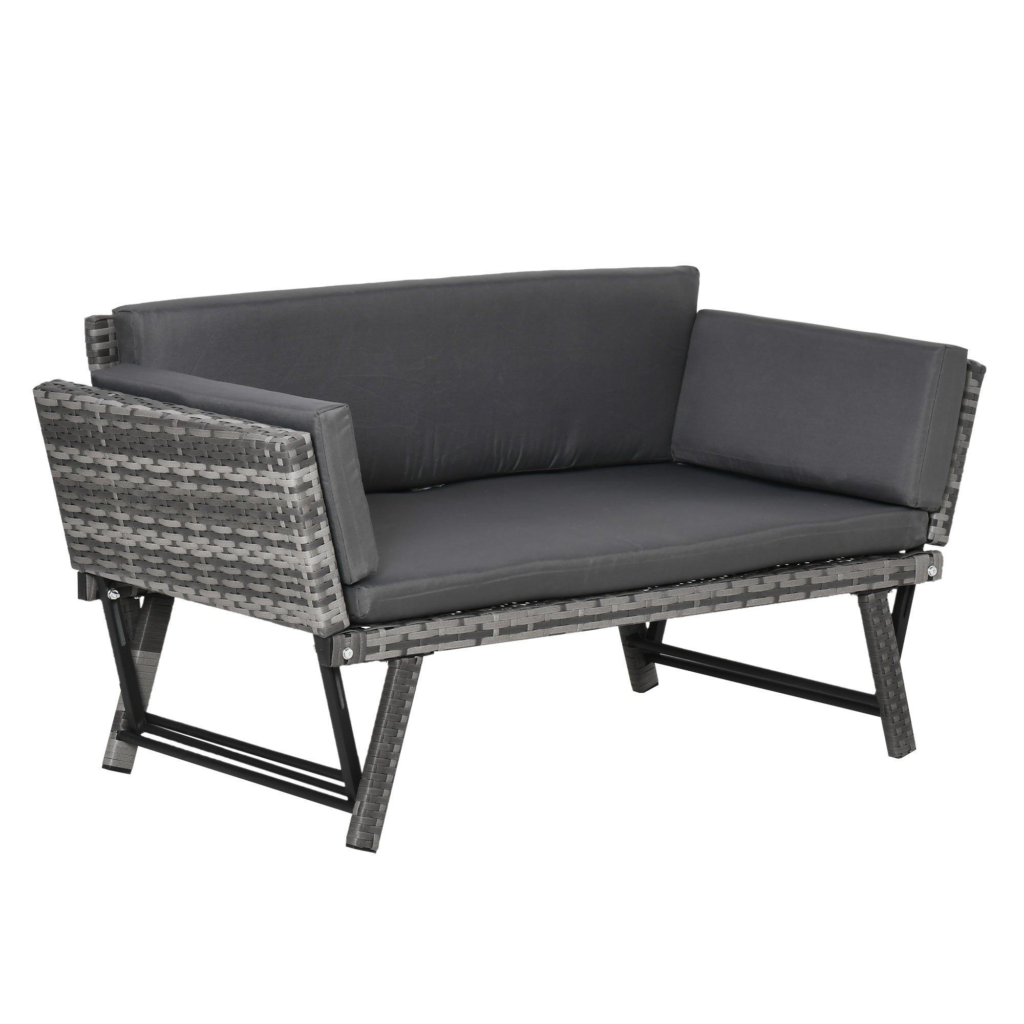 Polyrattan Havesofa  -personers Havemøbler Lounge Sofa Havebænk Havelænestol Sammenklappelige Armlæn Stålgrå 129   63   67 Cm