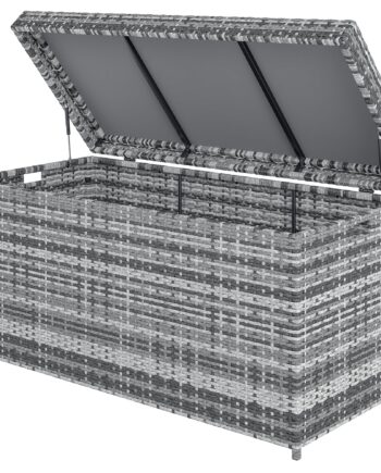 Rattan Pudeboks 380l Vejrbestandig Pudeboks Med Låg Opbevaringsplads Uv-resistent 130   61   65 Cm Mørkegrå