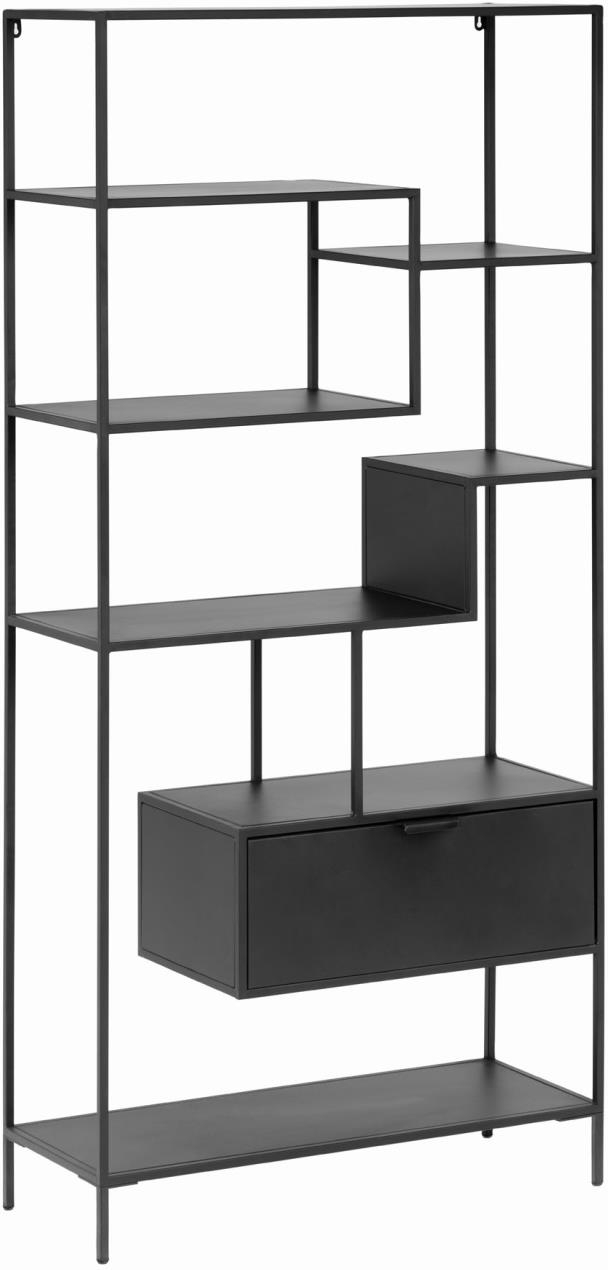 Reol Kave Home Shantay   Sort Pulverlakeret Stål Med   Hylder Og Skuffe  Industrielt Design