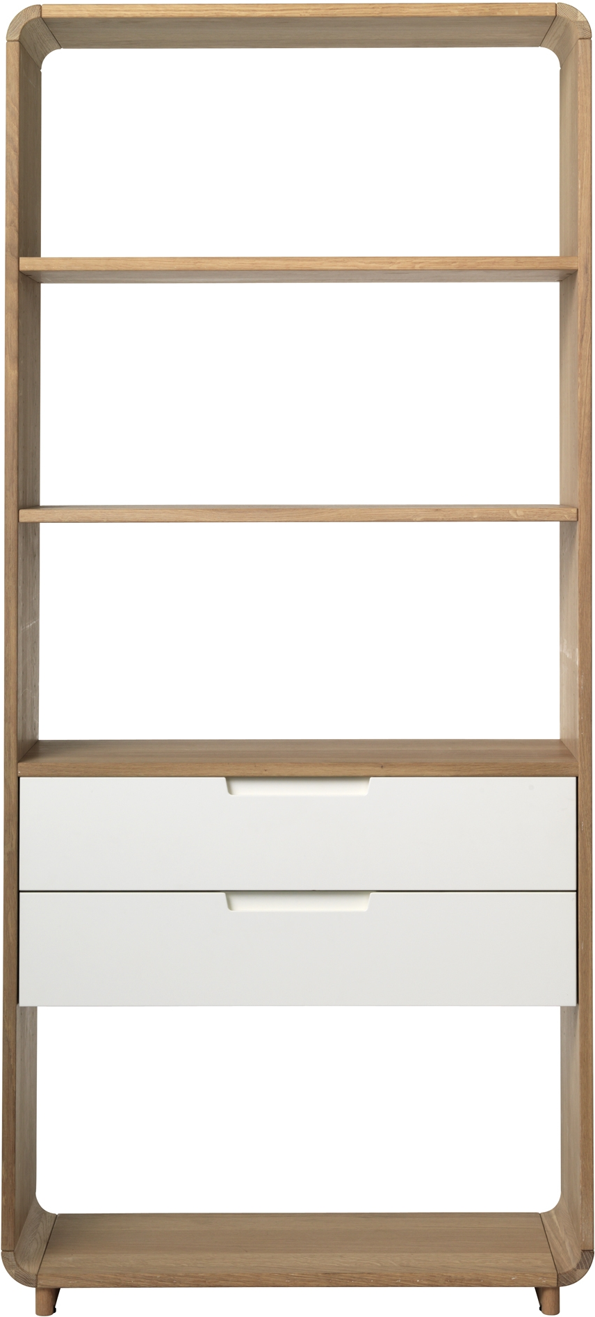 Reol Nordique Design Amalfi   Bogreol Opbevaringsreol   Natur Egetræ Og Hvid Mdf    Hylder     Skuffer  H194xb30xl82 Cm