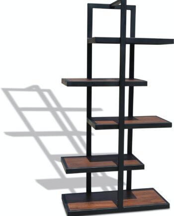 Reol Obuzi Hayfay Haystack Hyldereol   Massivt Rosentræ Og Jernramme  Mørk Natur Og Sort    Hylder  160ã 80ã 40 Cm