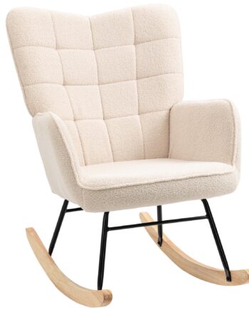 Retro Gyngestol  Massivt Træ  Lænestol  Afslappende Lænestol  98 Cm   71 Cm   101 Cm  Beige