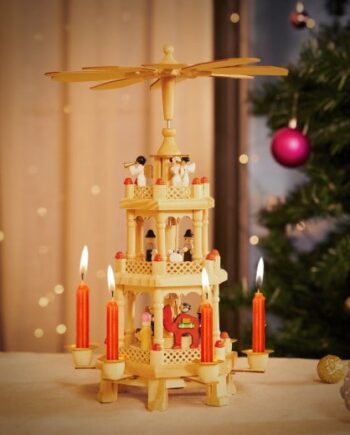 Rotererende Julepyramide  Brunt Træ    Fod