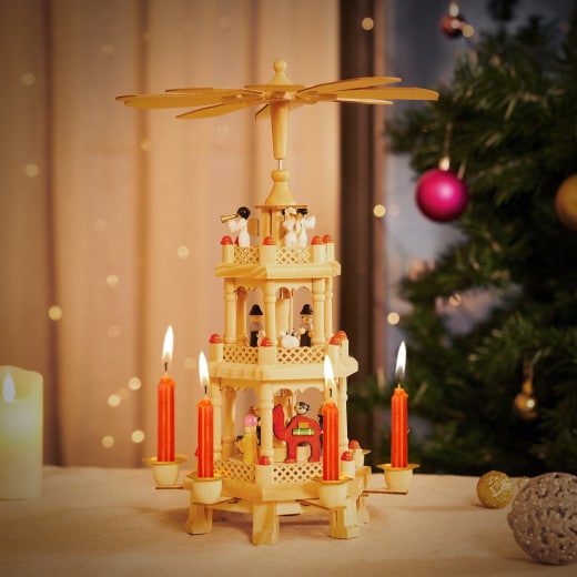 Rotererende Julepyramide  Brunt Træ    Fod