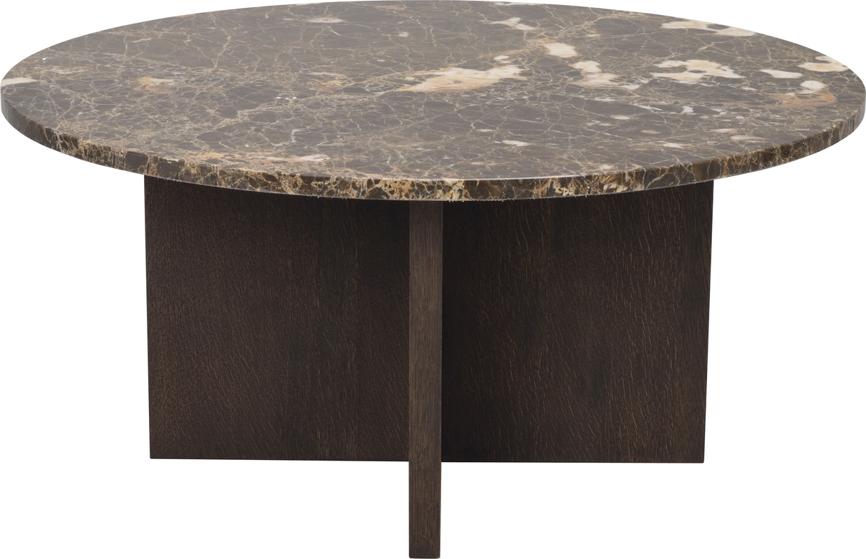 Rowico Brooksville Rundt Sofabord   Brun Emperador-marmor Og Lakeret Egetræsfinér ø90 H42 Cm