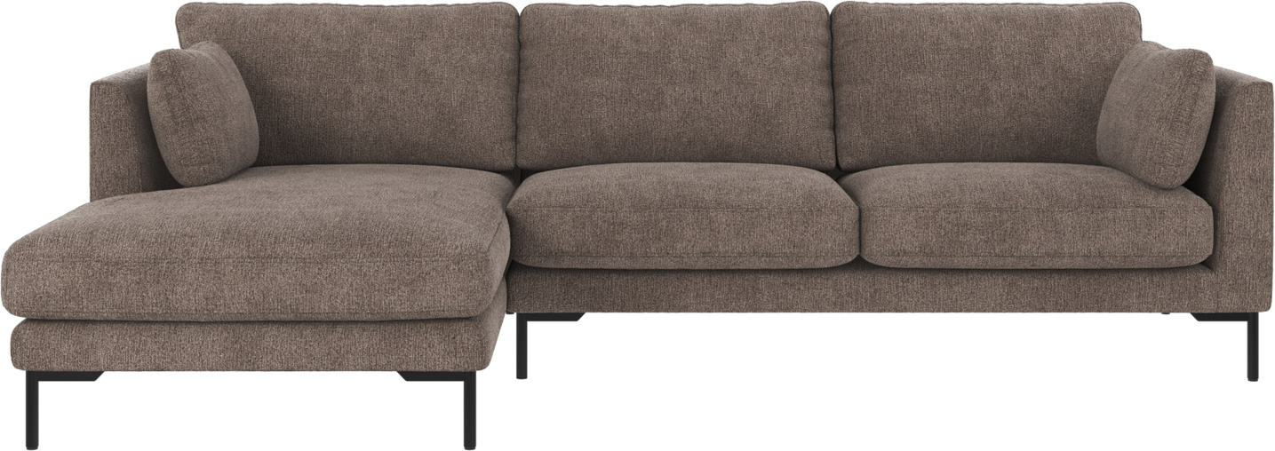 Rowico Corwin Venstrevendt Chaiselongsofa   Greg   Stof Mørk Beige Med Sorte Metalben