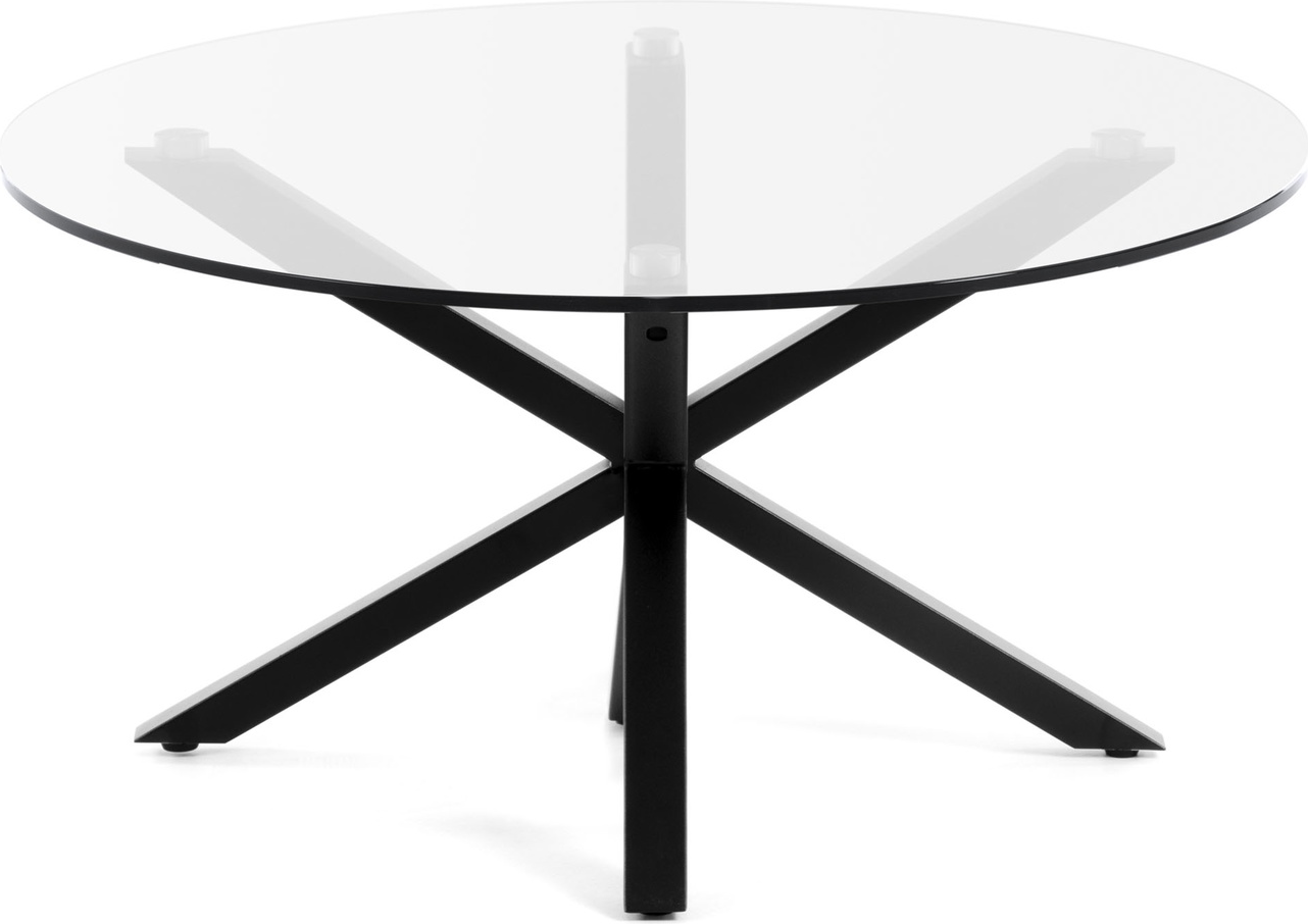 Rundt Sofabord Kave Home Argo Med Klar Glasplade   Flettet Sort Stålstel ø82 Cm