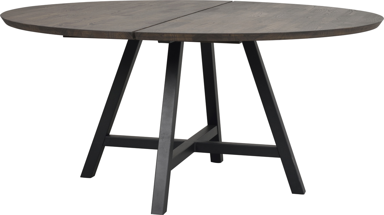 Rundt Spisebord Rowico Carradale  -ben ø150 Cm   Massiv Eg Med Sort Pulverlakeret Metalstel