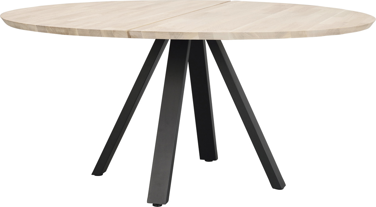 Rundt Spisebord Rowico Carradale ø150 Cm Hvidkalket Egetræ Med Sorte  -formede Pulverlakerede Metalben