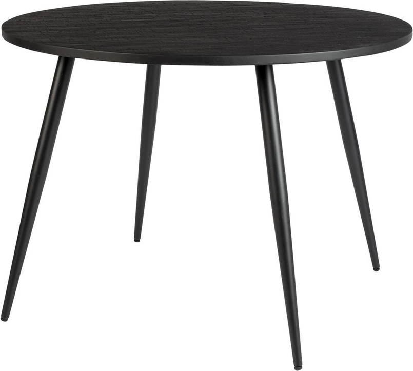 Rundt Spisebord Studio White Mo   Sortlakeret Teaktræ ø110 Cm Håndlavet Med Elegant Metalbase H76
