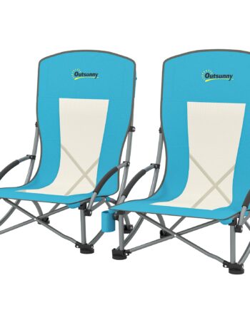 Sæt Med   Foldbare Campingstole Med Kopholder Og Ryglæn   Net  Blå